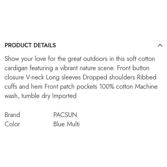 PacSun Scenic Cotton V-Neck Cardigan sz M - Picture 4 of 9